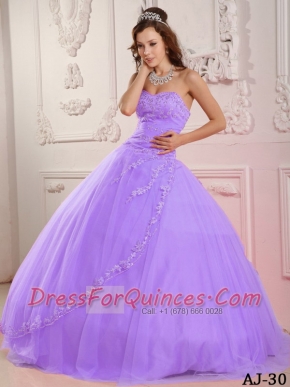 Elegant Classical Ball Gown Sweetheart Lavender Quinceanera Dress with Tulle Appliques