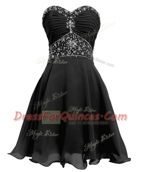 Exceptional Sleeveless Mini Length Beading and Belt Lace Up Prom Evening Gown with Black