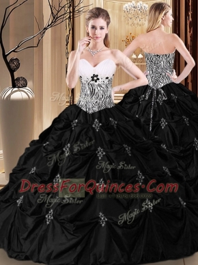 Attractive Black Sleeveless Appliques and Pick Ups and Pattern Floor Length 15 Quinceanera Dress