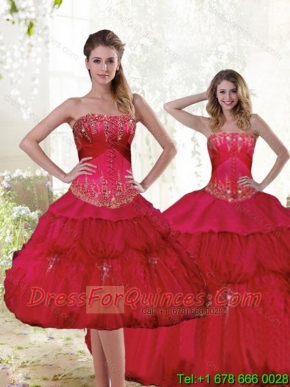 Custom Made Strapless Red Quinceanera Dresses with Beading and Ruffles for 2015