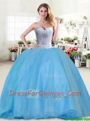 Modest Beaded Tulle Sweet 16 Dress in Baby Blue