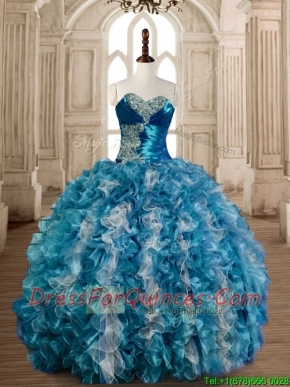 Luxurious Beaded Bust and Ruffled Sweet 16 Dress in Organza