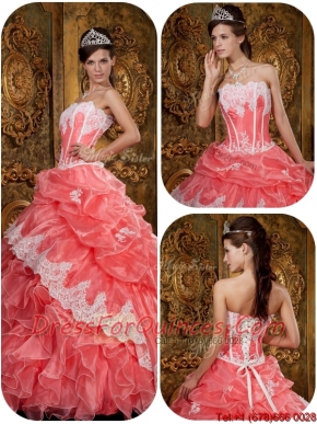 2016 Best Waltermelon Quinceanera Gowns with Appliques and Ruffles