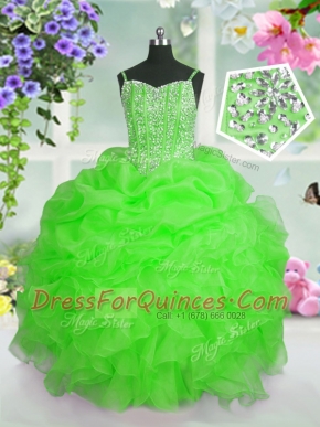 Sleeveless Lace Up Floor Length Beading and Ruffles and Pick Ups Little Girls Pageant Dress