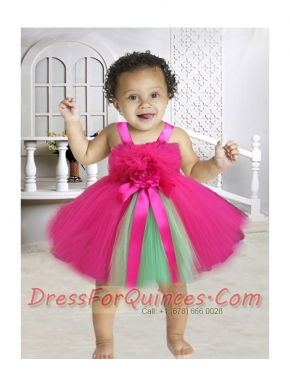 2014 A-Line Knee-length Hand Made Flowers Little Girl Dress with Straps