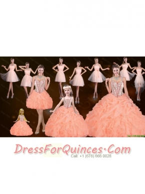 Sturning Straps and Beaded Quinceanera Dresses and Baby Pink Short Dama Dresses and Cute Orange Litter Girl Dresses and Feminine Mini Length Prom Dresses
