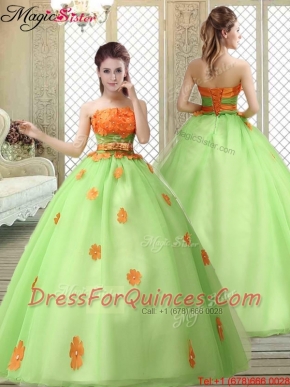 Latest Strapless 2016 Prom Gowns with  Appliques and Belt