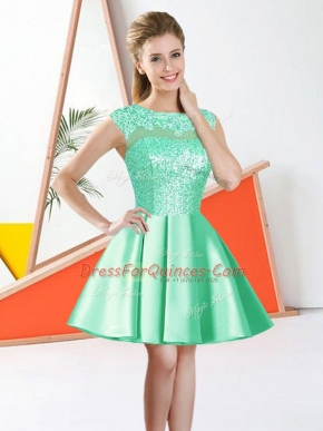 Apple Green Sleeveless Beading and Lace Knee Length Court Dresses for Sweet 16
