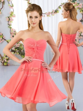 Sleeveless Lace Up Mini Length Ruching Quinceanera Court Dresses