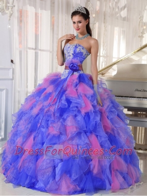 2013 Affordable Quinceanera Dress With Appliques and Flowers Organza In Multi-Colour