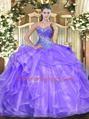 Sophisticated Sweetheart Sleeveless Lace Up Quinceanera Dress Lavender Organza