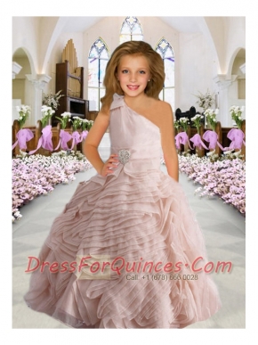 Elegant One Shoulder Beading and Ruffled Layers Organza Flower Girl Dress