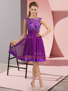Flare Scoop Sleeveless Backless Prom Evening Gown Purple Chiffon