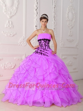 Sweet Hot Pink Strapless Appliques and Ruffles 15th Birthday Dresses