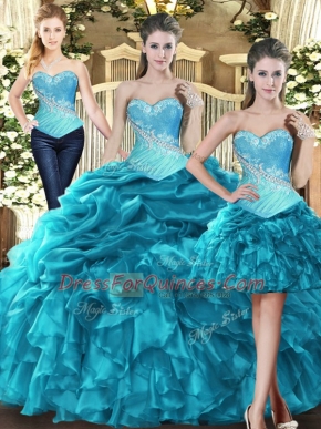 Shining Sleeveless Beading and Ruffles Lace Up 15th Birthday Dress