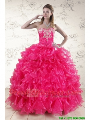 Pretty Hot Pink Sweet 15 Dresses with Appliques and Ruffles