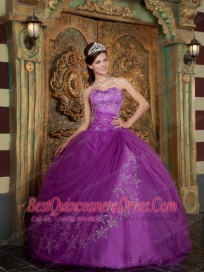Purple Ball Gown Sweetheart Floor-length Appliques Tulle Quinceanera Dress