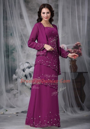 Purple Chiffon Zipper Straps Sleeveless Floor Length Evening Dress Beading