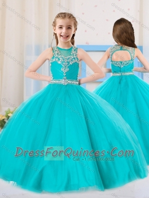 2016 Princess Scoop Aqua Blue Little Girl Pageant Dress with Beading