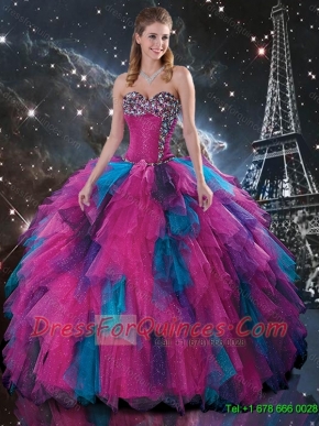 2016 Colorful Multi Color Ball Gown Quinceanera Dresses with Beading