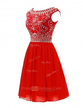 Unique Red Evening Dress Prom and For with Beading Scoop Sleeveless Zipper