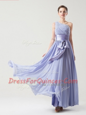 One Shoulder Sleeveless Side Zipper Prom Evening Gown Lavender Chiffon