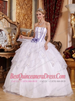 White Ball Gown Strapless Floor-length Organza Beading Quinceanera Dress