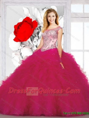 2016 New Arrival Appliques and Ruffles Fuchsia Dresses for Quinceanera