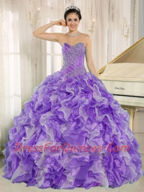 Purple Beaded Bodice and Ruffles Custom Made For 2013 Quinceanera Dress