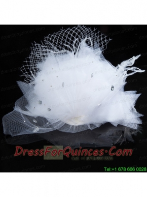 White Rhinestone Tulle Hair Ornament for Women