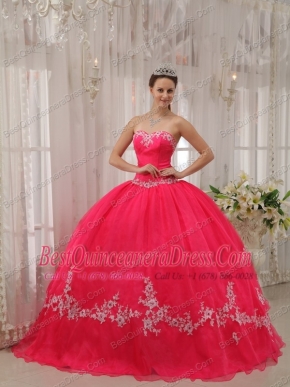 Coral Red Ball Gown Sweetheart Floor-length Taffeta and Organza Appliques Quinceanera Dress