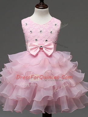 Scoop Sleeveless Organza Little Girls Pageant Dress Lace and Ruffled Layers and Bowknot Zipper