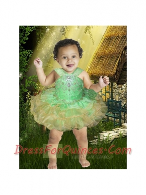 Modest V-neck Beading and Ruffles 2014 Little Girl Dress in Spring Green