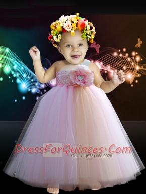 One Shoulder A-Line Floor-length Little Girl Dress in Light Pink