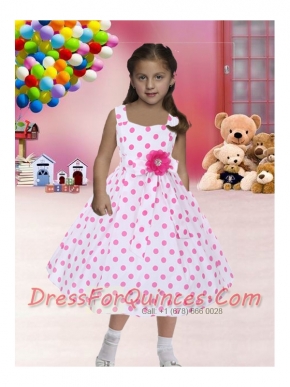 2014 Fitted Square Knee-length Flower Girl Dress in White and Pink