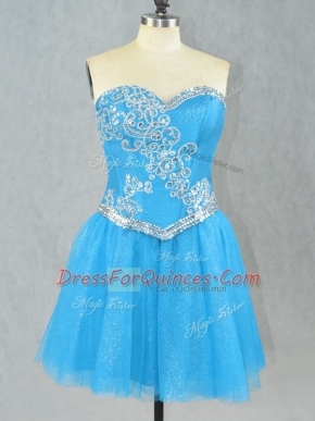Tulle Sweetheart Sleeveless Lace Up Beading Prom Evening Gown in Aqua Blue