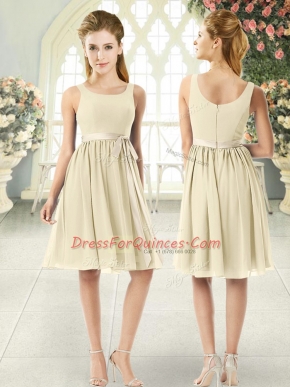 Knee Length Empire Sleeveless Light Yellow Prom Gown Zipper
