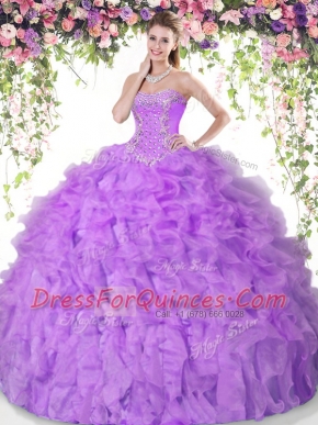 Pretty Lilac Sleeveless Beading and Ruffles Floor Length Quinceanera Gowns