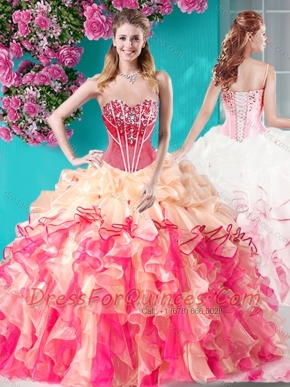 Colorful Ball Gown Sweetheart Quinceanera Dress with Rhinestones and Beading