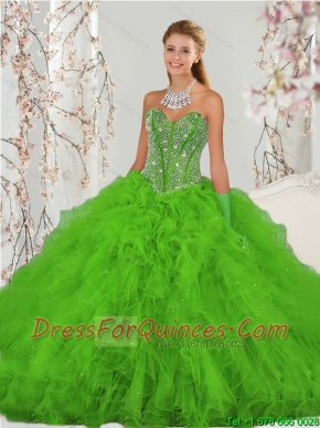 2015 Detachable Beading and Ruffles Spring Green Sweet 15 Dresses