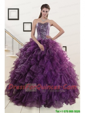 2015 New Style Purple Quinceanera Dresses with Beading and Ruffles