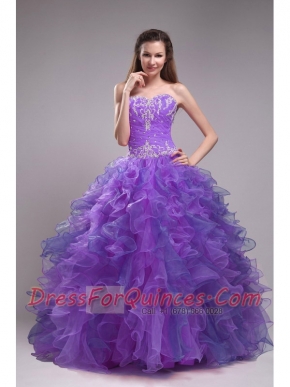 Purple Ball Gown Sweetheart Floor-length Orangza Appliques 15th Birthday Dresses