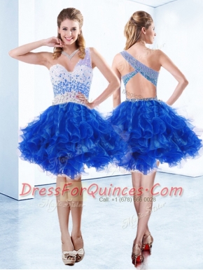 Spectacular One Shoulder Knee Length A-line Sleeveless Royal Blue Dress for Prom Criss Cross