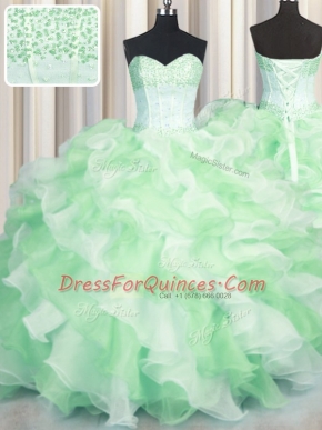 Visible Boning Two Tone Multi-color Ball Gowns Beading and Ruffles 15 Quinceanera Dress Lace Up Organza Sleeveless Floor Length