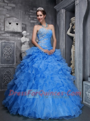 The Super Hot Beautiful Taffeta and Organza Beading and Appliques Blue Sweetheart Beautiful Quinceanera Dress 2014