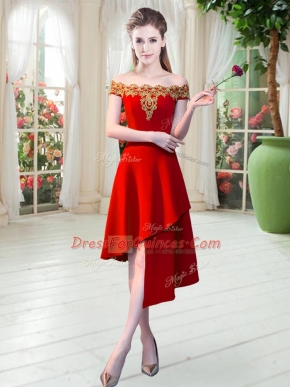 Wonderful Asymmetrical Red Prom Party Dress Off The Shoulder Sleeveless Zipper