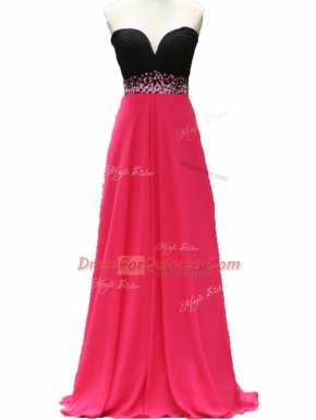Pink And Black Taffeta Zipper Sweetheart Sleeveless Floor Length Homecoming Dress Beading