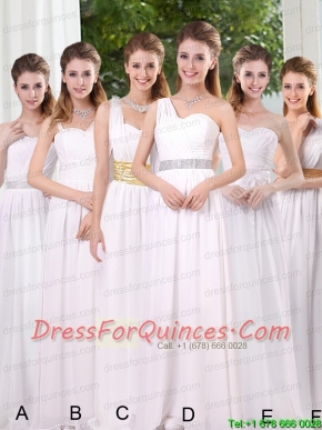 White Ruching Empire Bridesmaid Dresses for 2015