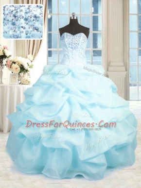 Baby Blue Lace Up Sweetheart Beading and Ruffles Quinceanera Dresses Organza Sleeveless