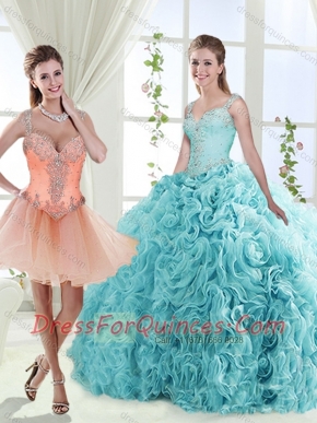Gorgeous Beaded Straps Detachable Quinceanera Dresses with See Through Back